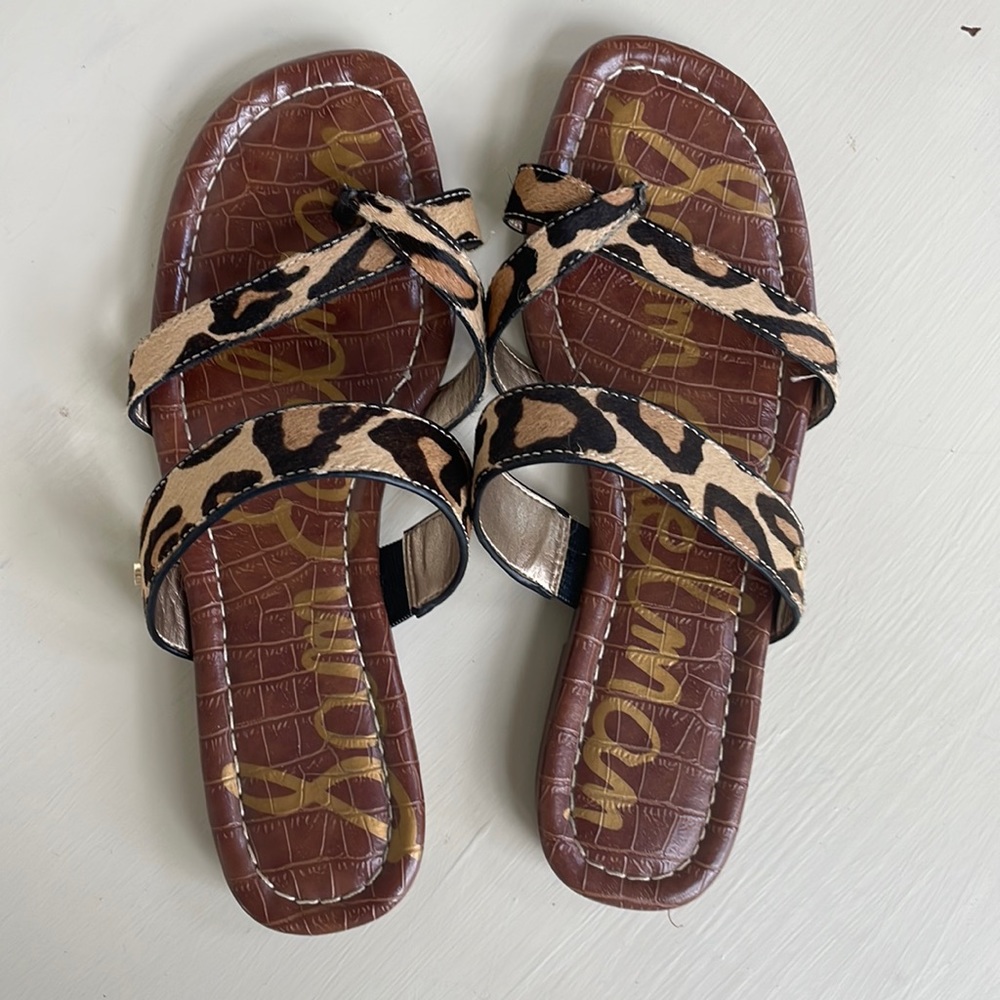 Sam Elderman Leopard Print Strappy Sandals 6.5 - image 1